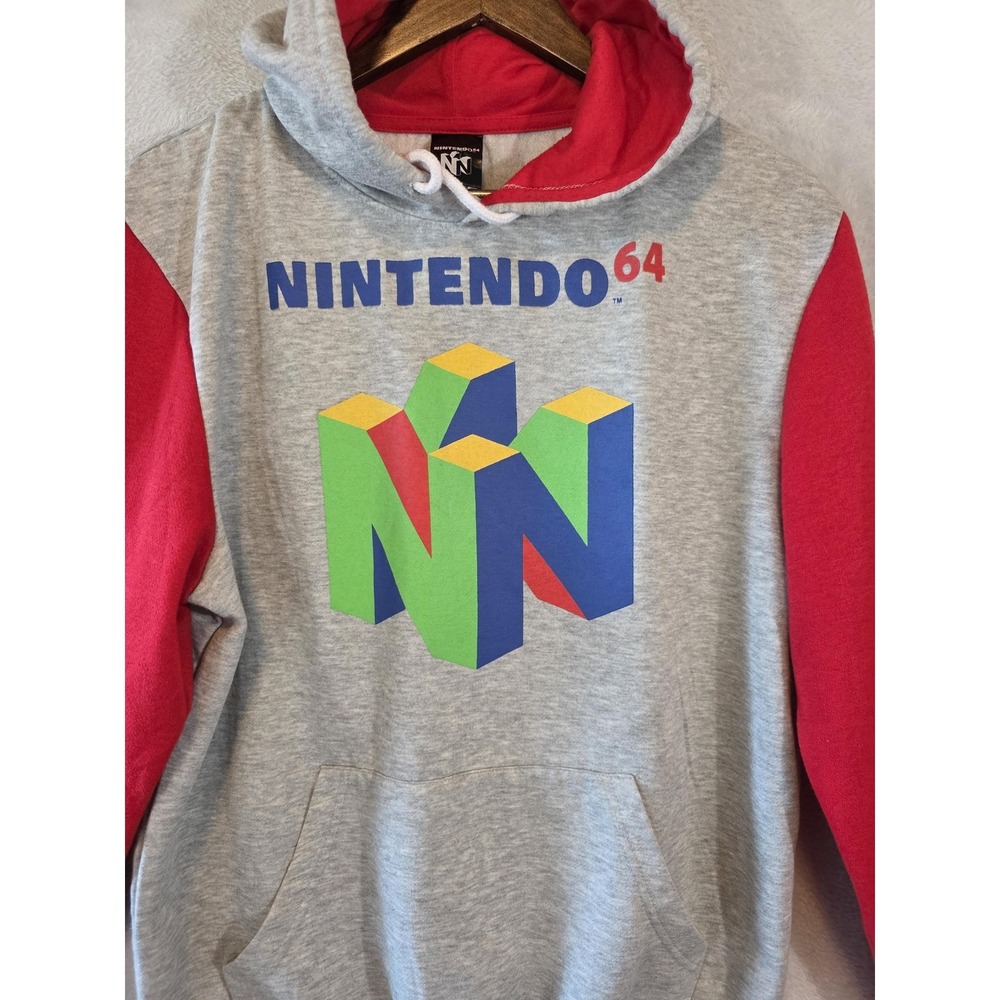 GUC Nintendo 64 Hoodie Sweatshirt Boys Large Gray Red Pullover Retro Gamer 90s